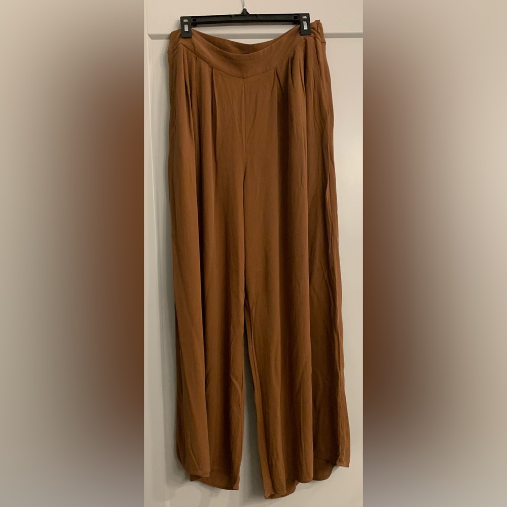 New Eileen Fisher 100% Silk Georgette Crepe Brown/Nutmeg Wide Leg Pant size 10 - Picture 3 of 13